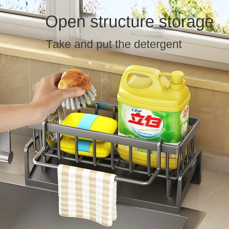 Plastic Sink Shelf Caddy | Dishcloth Towel Rack & Filter Basket