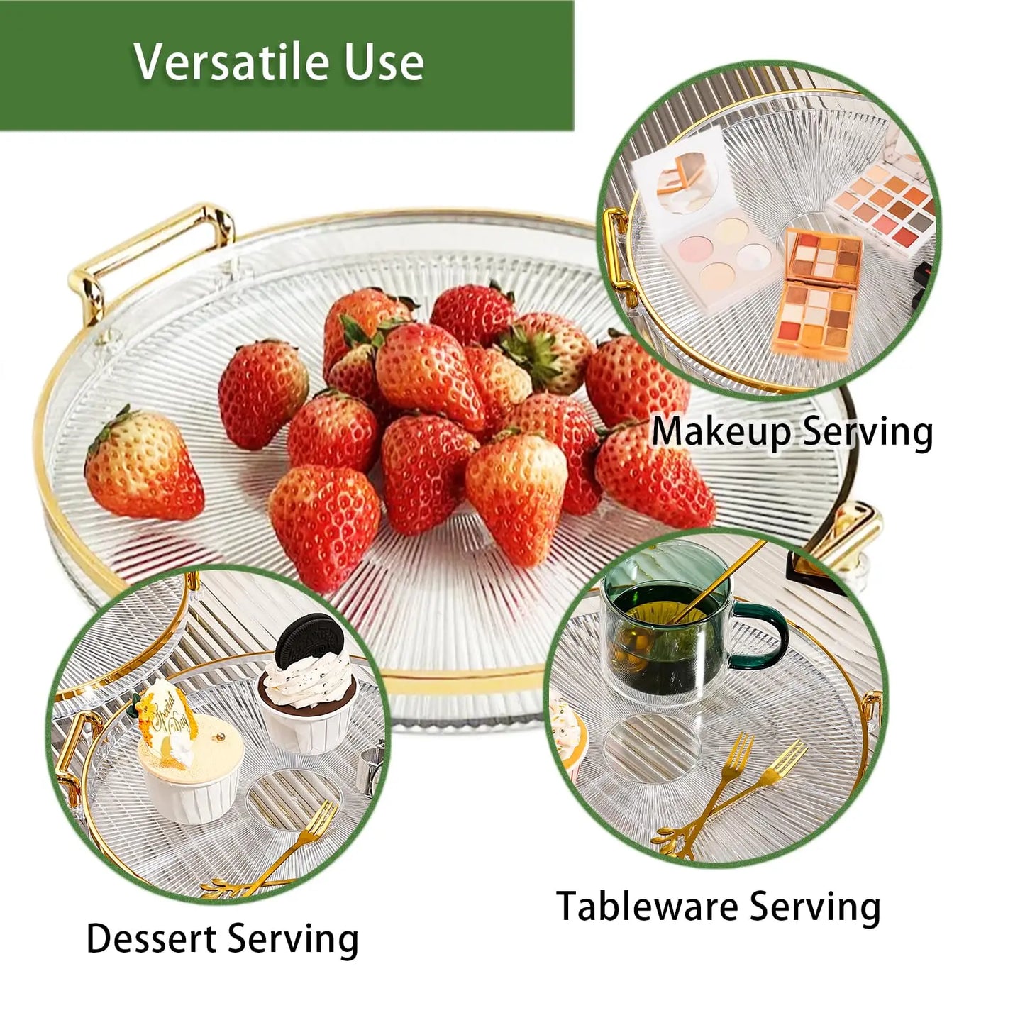 Modern Round Decorative Serving Tray | Plastic Organizer for Kitchen & Party