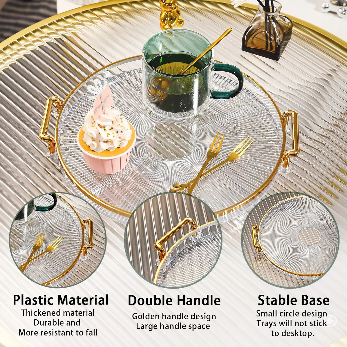 Modern Round Decorative Serving Tray | Plastic Organizer for Kitchen & Party
