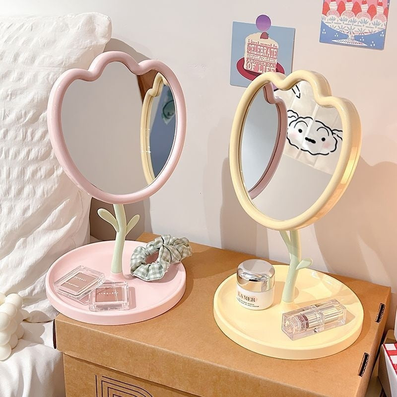 Aesthetic Tulip Design Makeup Mirror | New Portable Desktop for Students/Office