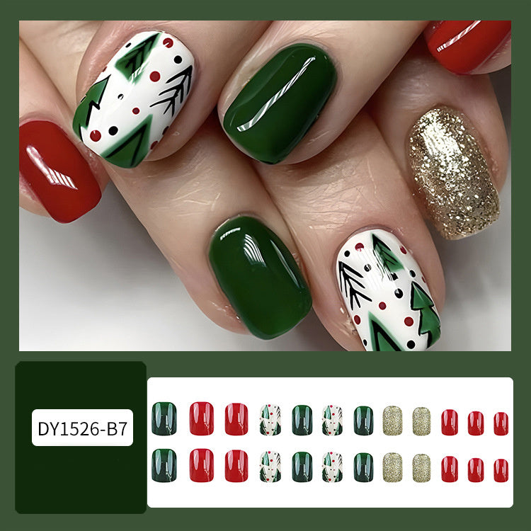 Festive Christmas False Nails | 24 Pcs Snowflake & Striped Press-Ons for Parties