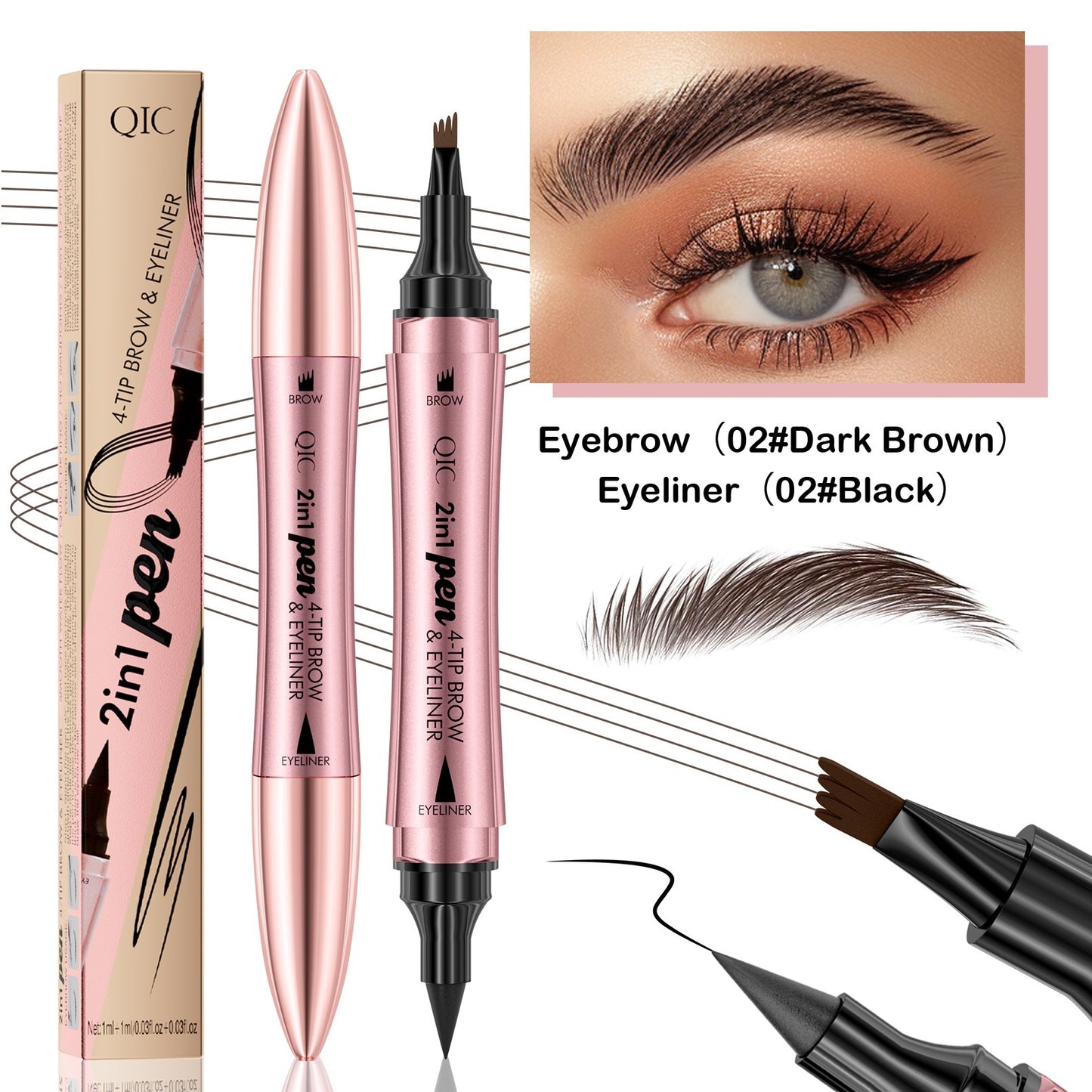 Four-Fork Tip Eyebrow Liner | 2-in-1 Dual-Purpose Liquid Brow and Eyeliner Pen