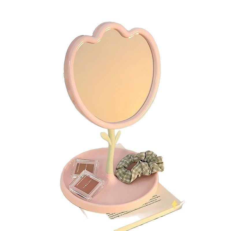 Aesthetic Tulip Design Makeup Mirror | New Portable Desktop for Students/Office