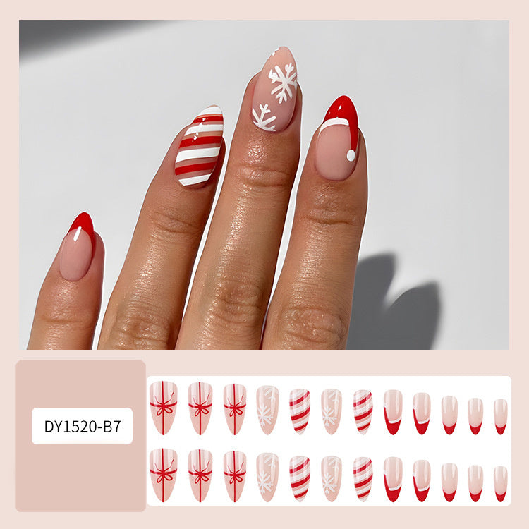 Festive Christmas False Nails | 24 Pcs Snowflake & Striped Press-Ons for Parties