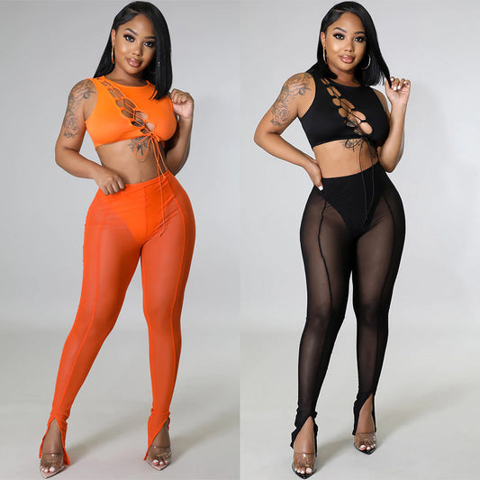 Women's Skinny Mesh See-through Leggings - Sheer Panel Tights