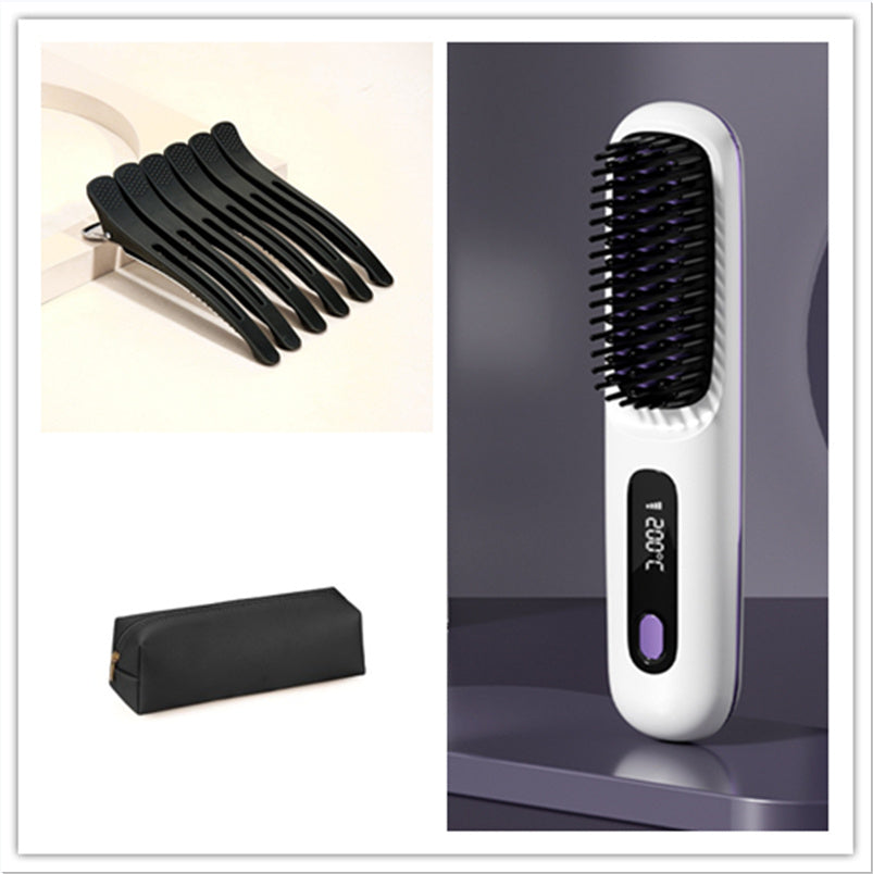Travel 2-in-1 Hair Styling Tool | Wireless Straightener Brush & Hot Curler Comb