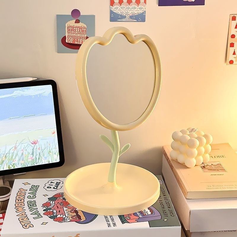 Aesthetic Tulip Design Makeup Mirror | New Portable Desktop for Students/Office