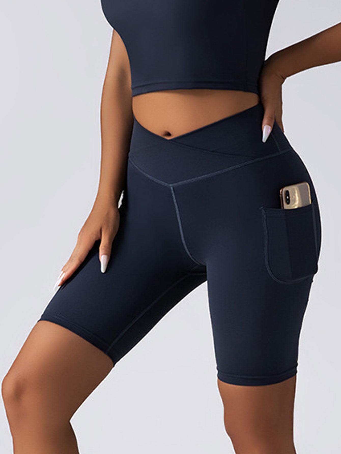 Women's High Waist Tummy Control Biker Shorts with Pockets - Seamless Yoga & Gym